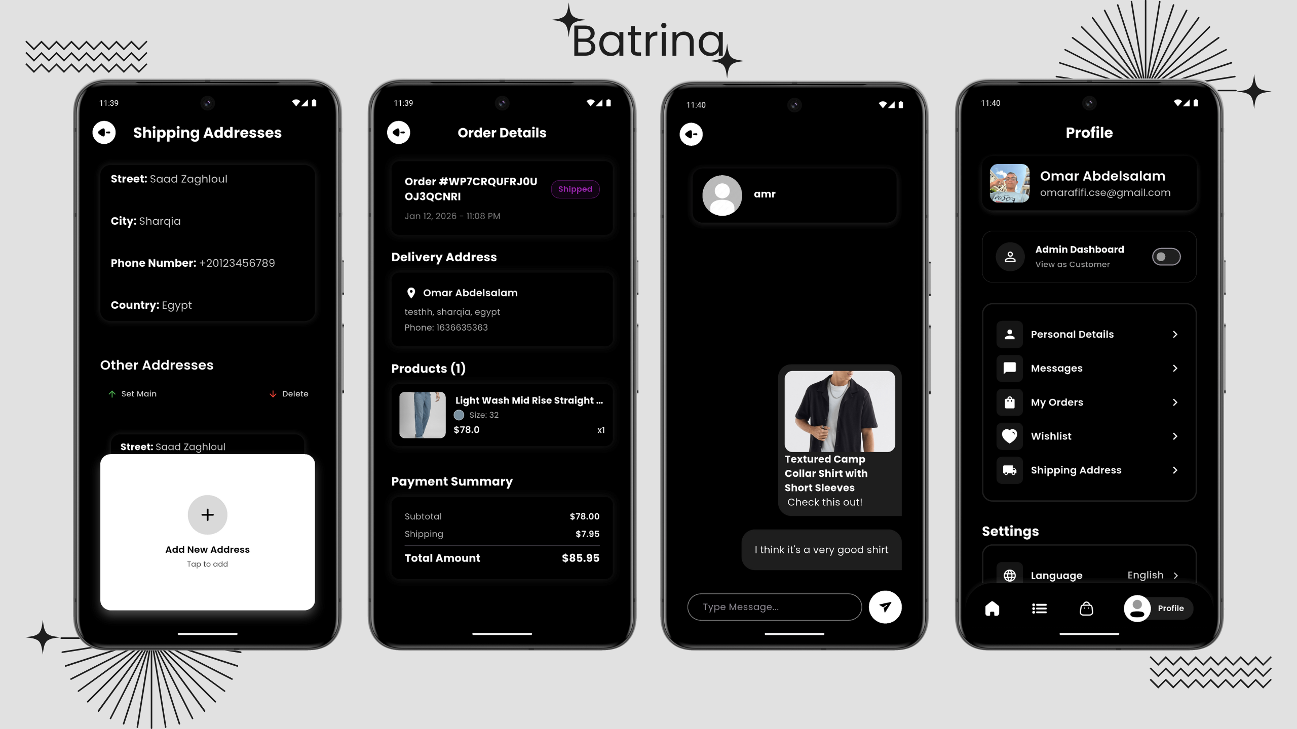 User Profile Orders Dark